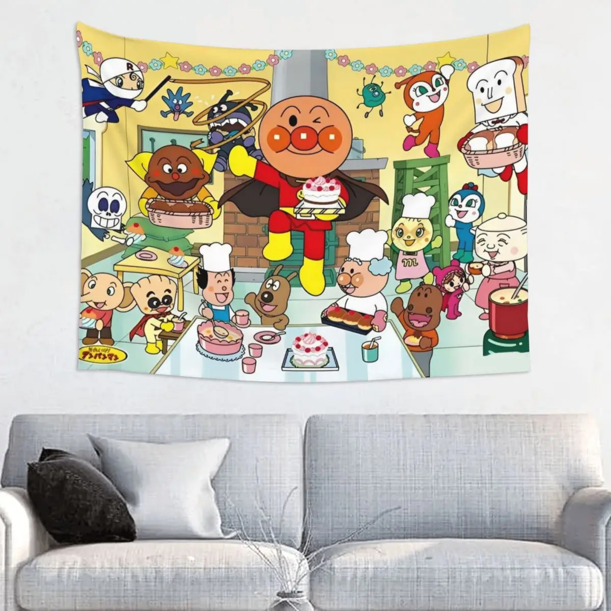 A-Anpan-Mans-tapiz de dibujos animados de Anime, tapiz de pared Hippie de poliéster, manta artística, decoración de pared, 95x73cm