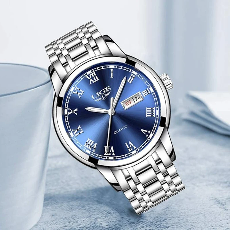 LIGE Top Brand Quartz Man Watch Fashion Casual Luxury Classic Sport Calendar Week Stainless Waterproof Luminous Watches Male+Box