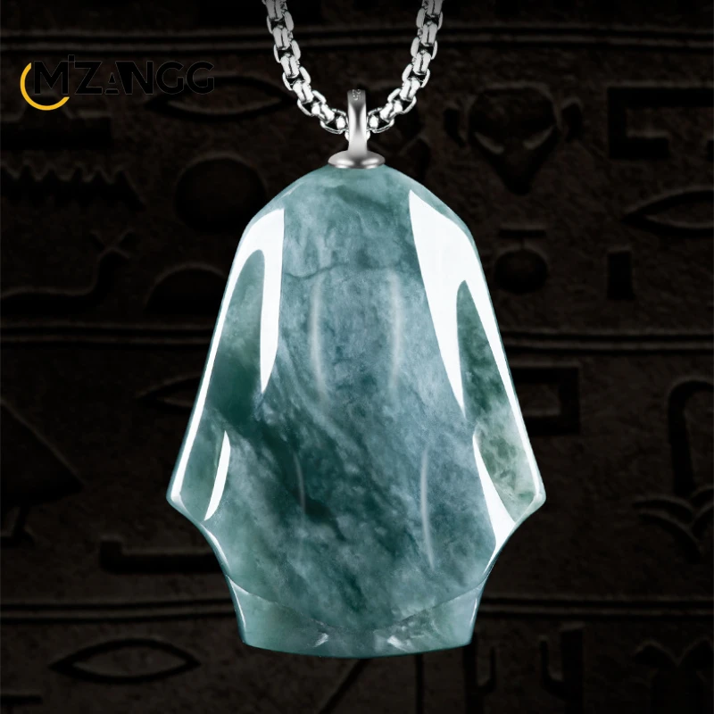 Natural A Goods Blue Water Jadeite Egyptian Pharaoh Pendant Hand-carved Men's and Women's Necklaces Hip Hop Fashion Holiday Gift