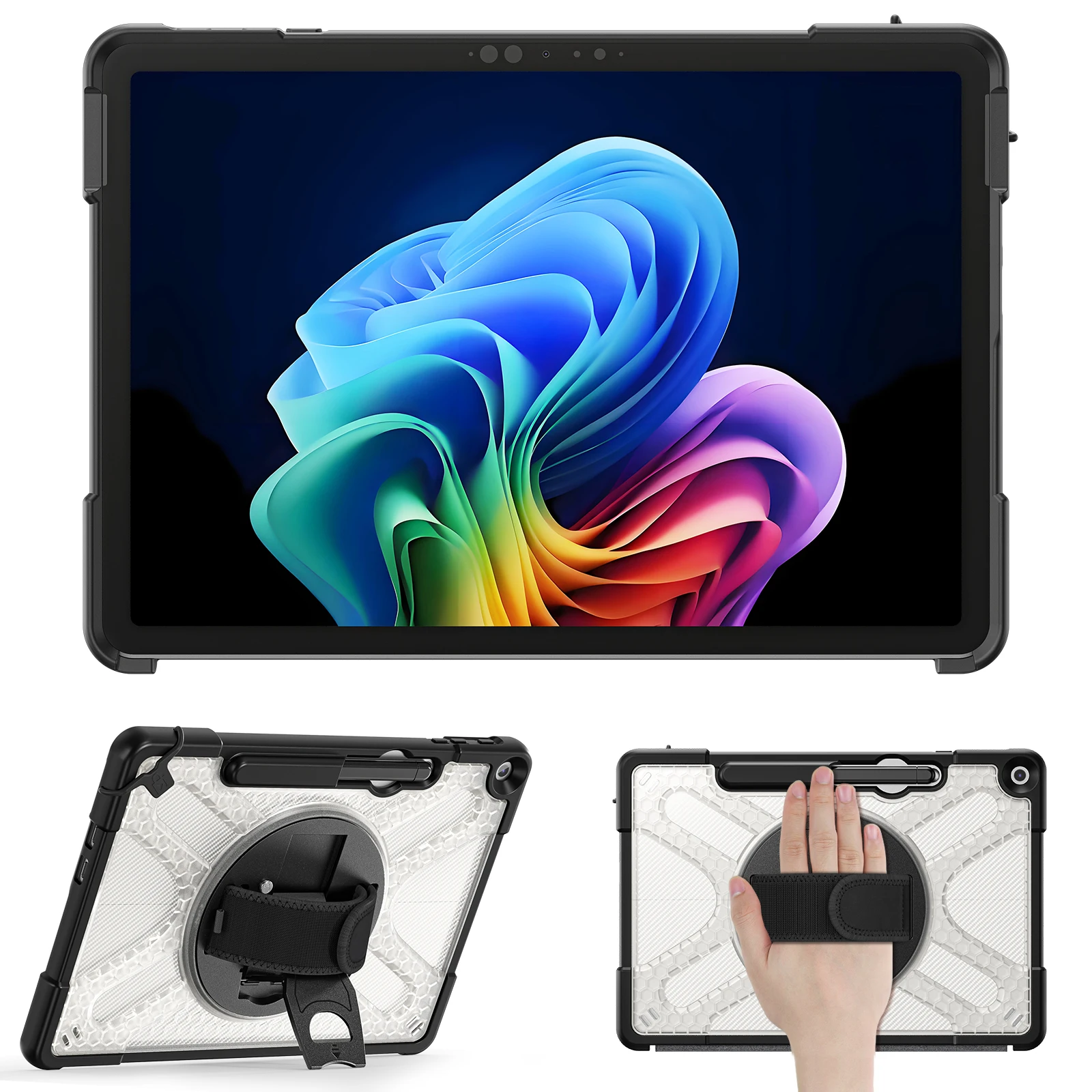 

Детский чехол из ПК + ТПУ для Microsoft Surface Pro 12 дюймов, чехол для планшета 2025 со складным кронштейном, вращающаяся на 360 градусов крышка для Surface Pro 12