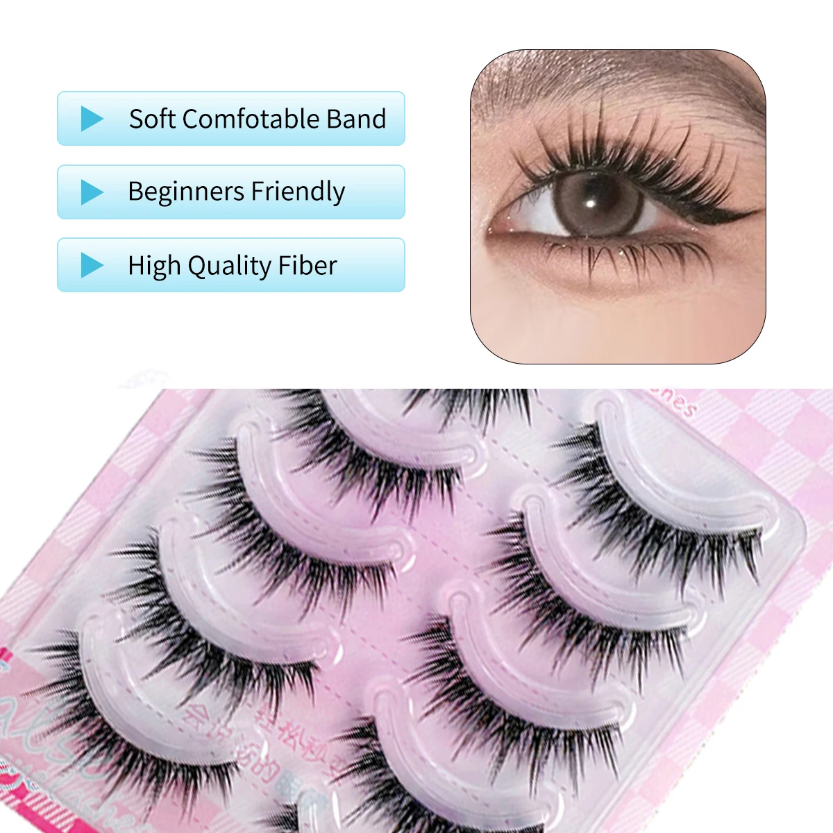5 Paar Mange Falsche Wimpern Natural Cross Comic Eye Lash Extension Cosmetics Wiederverwendbare koreanische Augen-Make-up für Mädchen