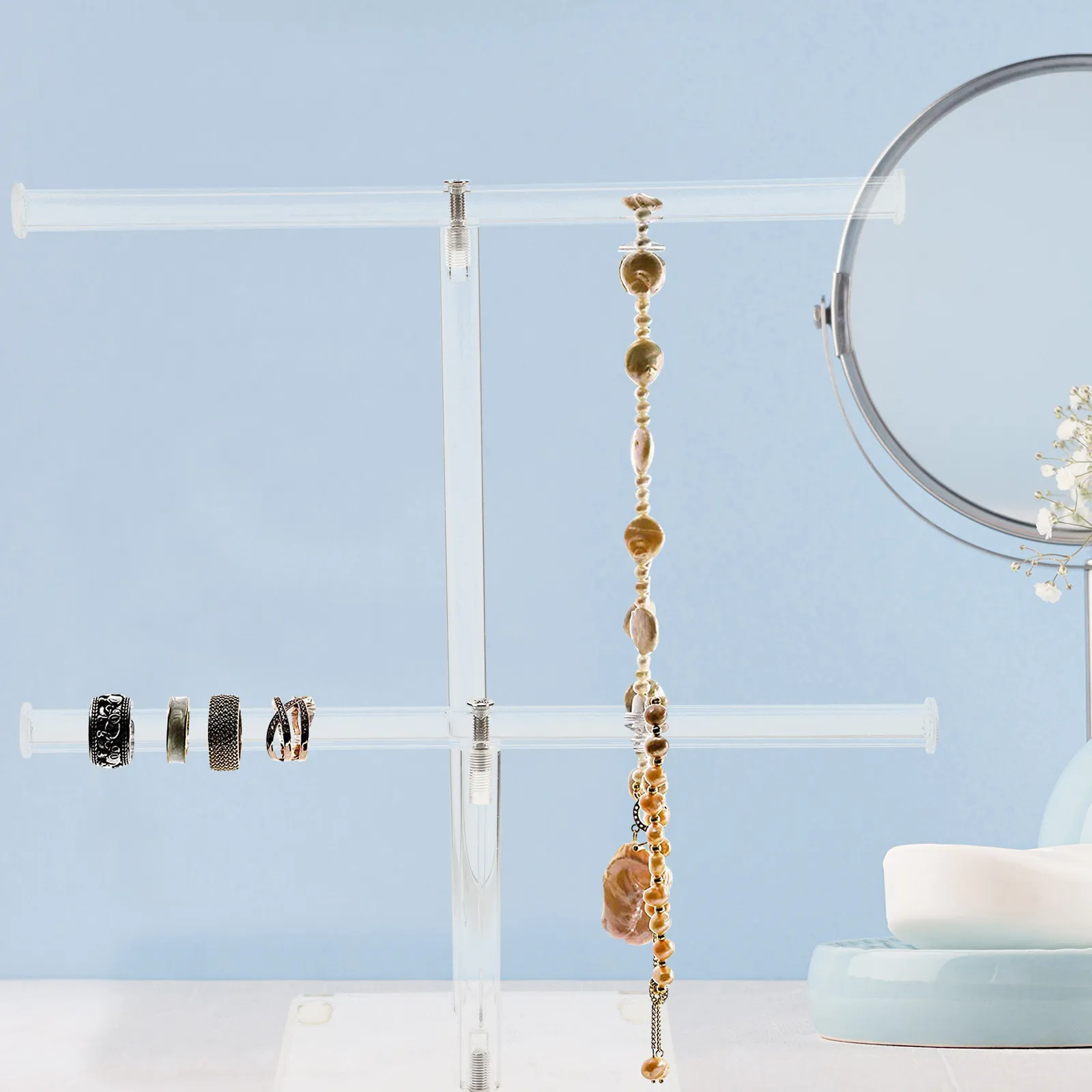 

Transparent Acrylic Jewelry Display Stand Watch Holder Necklace Bracelet Earring Ring Organizer Storage Rack Bedside Dressing