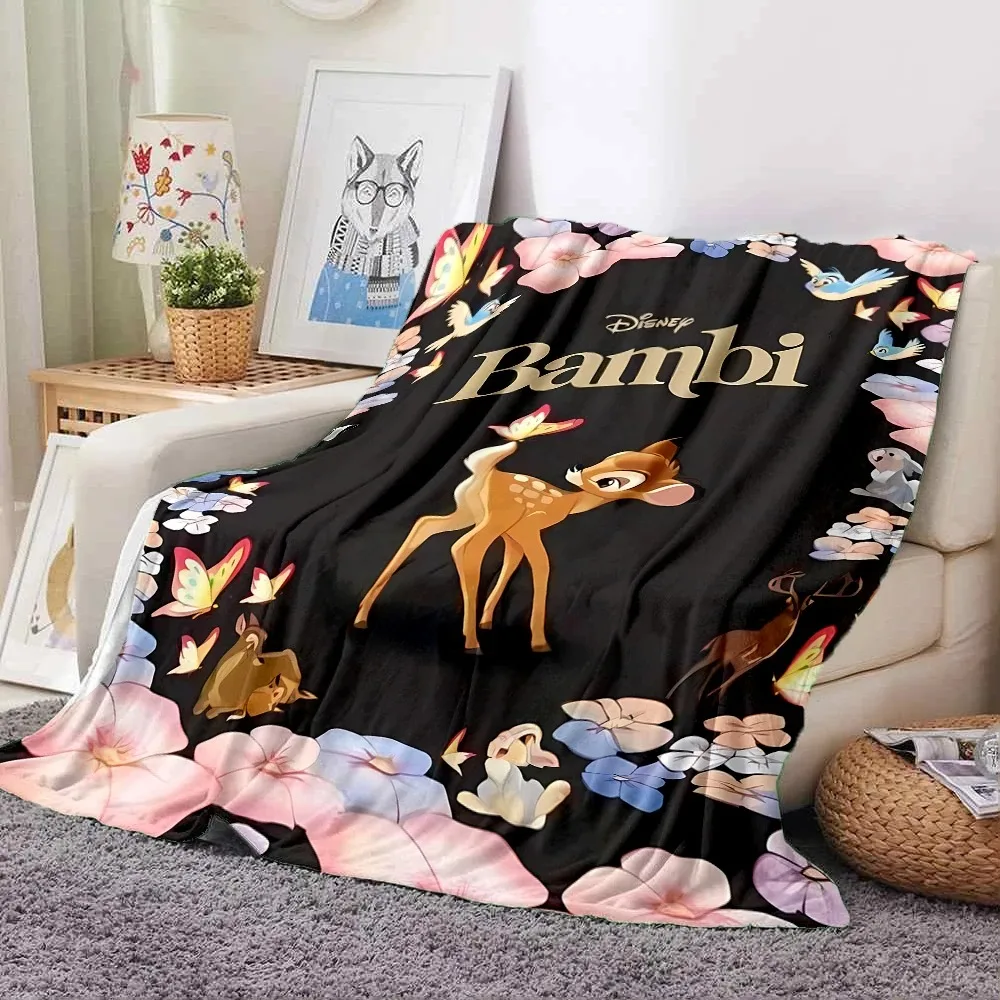 Disney Cartoon Bambi Blanket Comfortable Soft Travel Picnic Blanket Gift for Family or Friends, Blanket for Boys and Girls