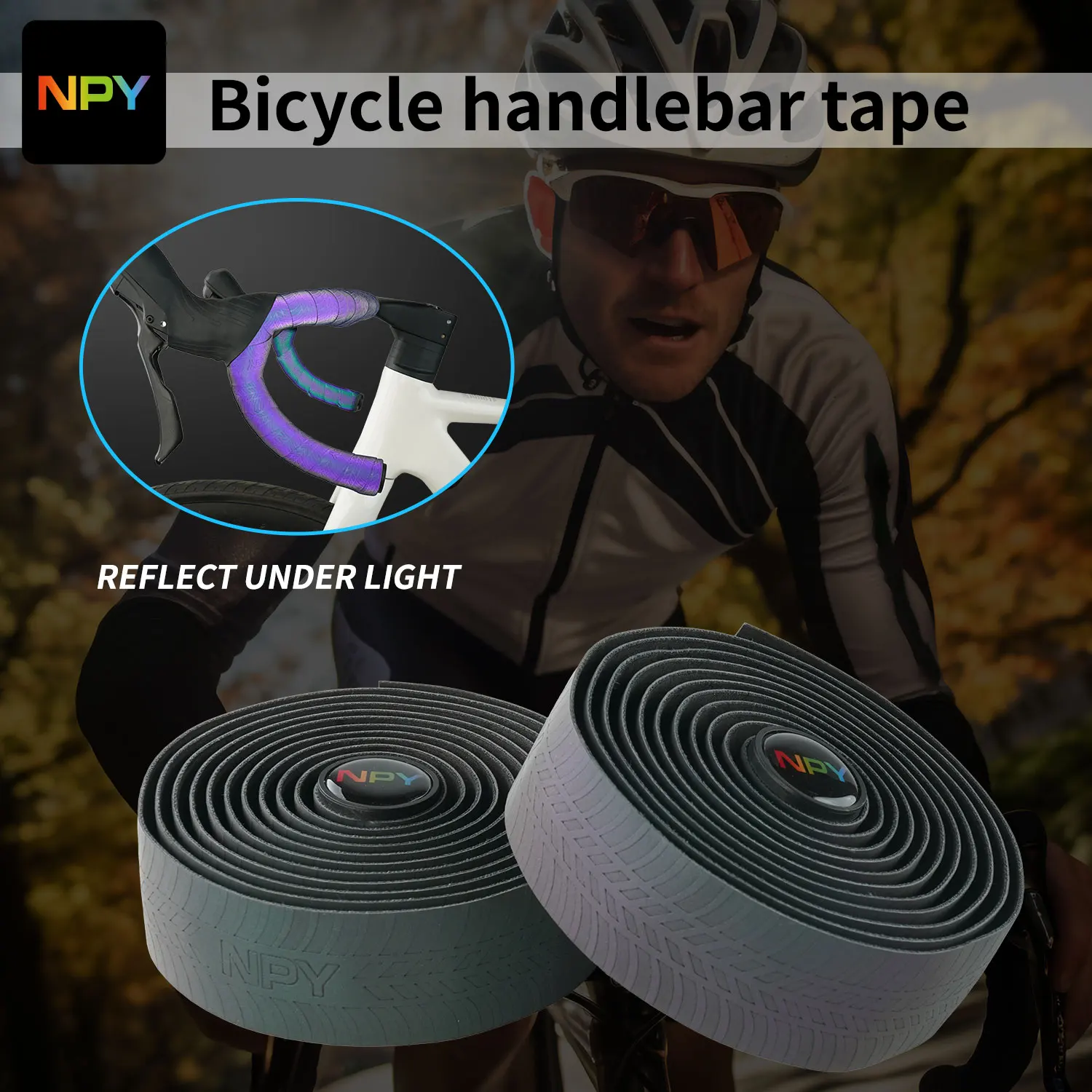 

NPY Bicycle Handlebar Strap Reflective Discolor Handlebar Tape Anti-slip Shock-absor Handle Strap Cycling Sweat-Absorbin Part A