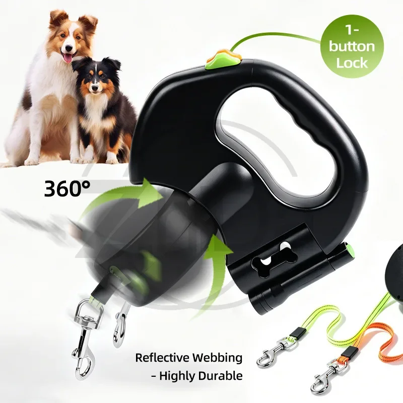 Double Head Retractable Dog Leash with Harness for Medium Small Dogs Walking