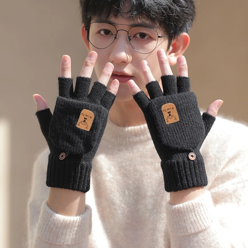 ニットウール手袋-ハーフフィンガー-暖かい手袋-サイクリングや筆記用-韓国風-秋冬-カップル-学生用-暖かいカバーデザイン