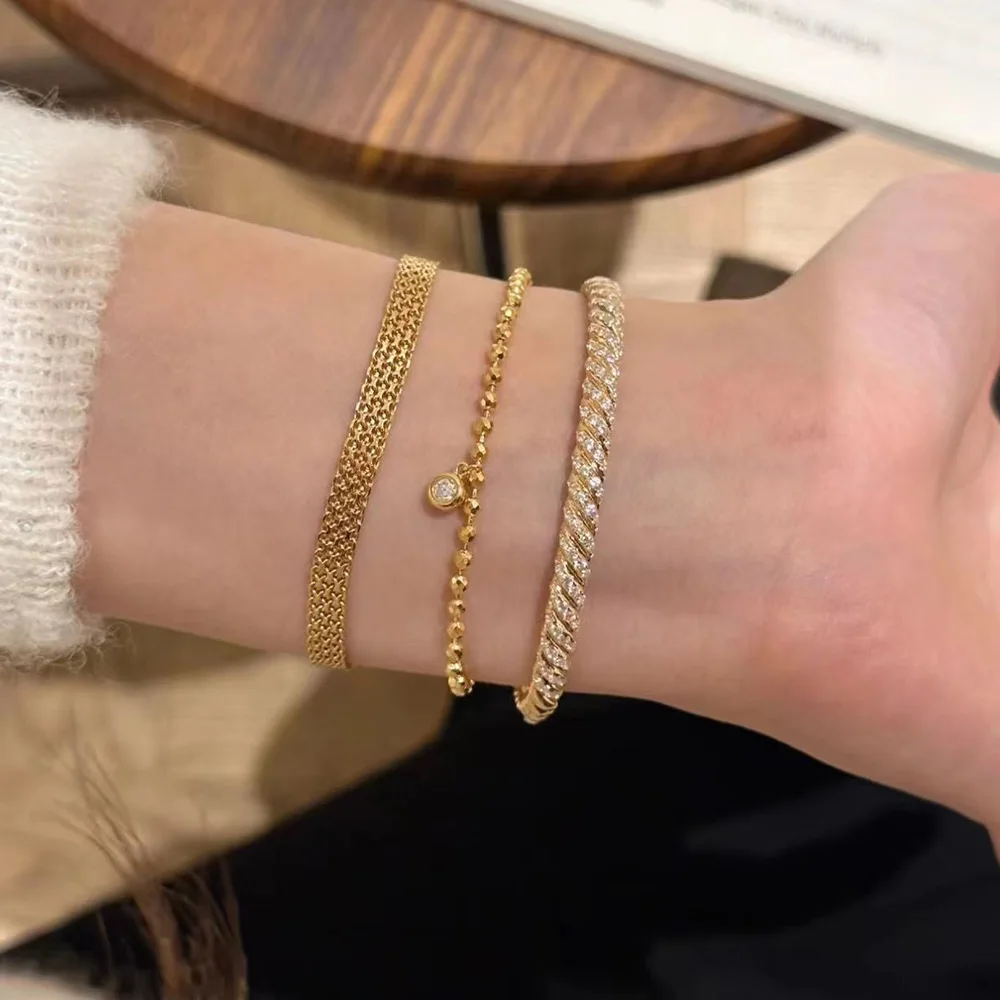 Top Qulity New 2025 Trend Classic Europe Hot Brand Jewelry For Women Oval Bangle Bead Wedding Open Gold Color Cuff Bracelet
