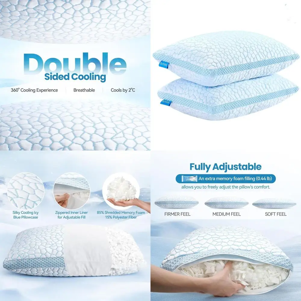 

Комплект охлаждающих и поддерживающих подушек King Size для сна на боку и на спине с регулируемой жесткостью и гелевой технологией