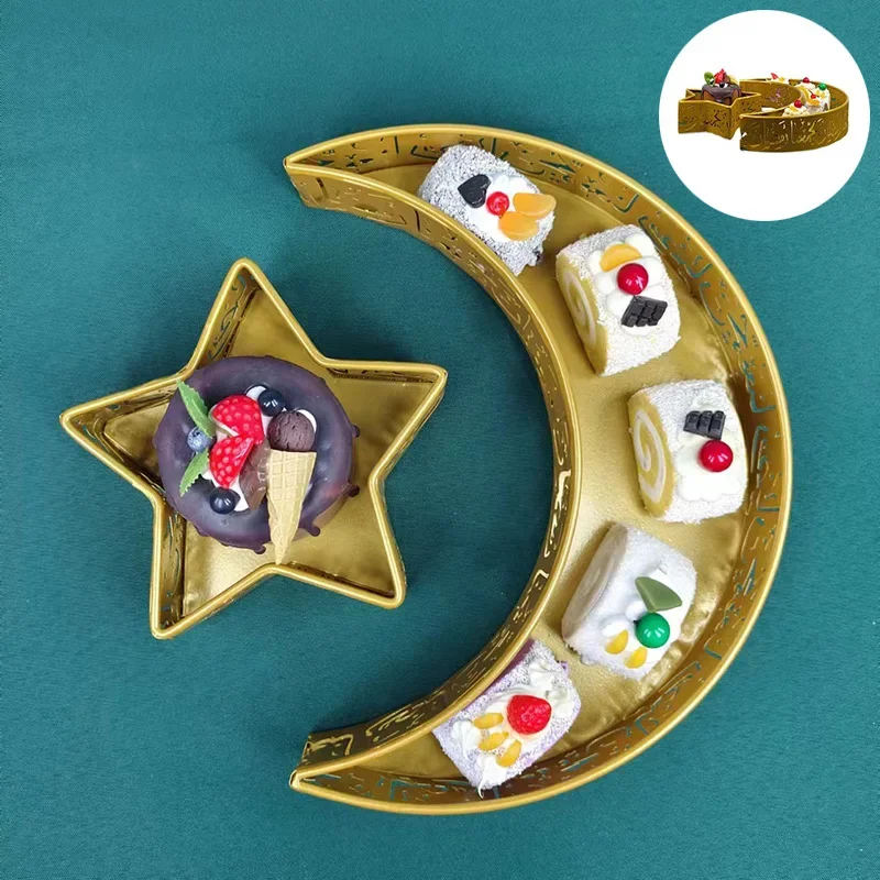 Arab Middle East Eid al Adha Festival Party Favors Star Moon Iron Tray Home Decoration Craft Dessert Plate Candy Holder