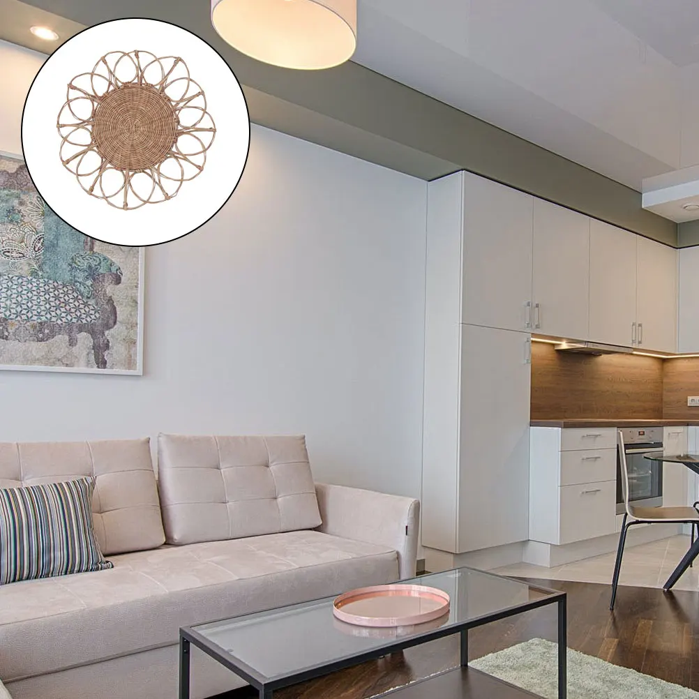 

Rattan Woven Wall Decor Circular Pendant Hollow Design for Home Store Cafe Bar Restaurant Hotel Easy Installation Delicate Craft