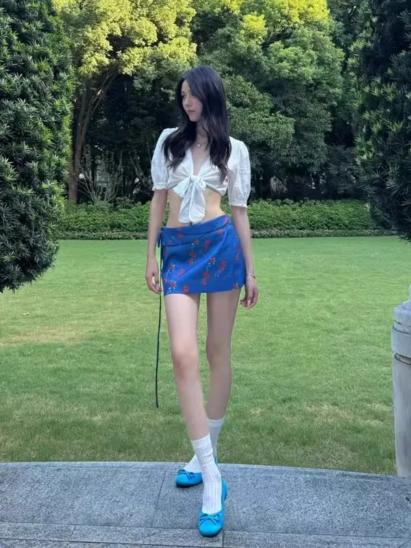 Faionable Women's Two-Piece Set Unique irt And  Skirt Summer 2025 Casual Sle Comfortable Cotton High Waist V-Ne