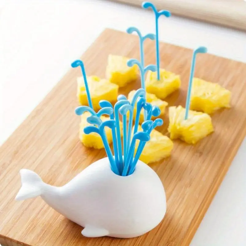 16Pcs Novelty Kitchen Fruit Forks with Whale Holder Stand Party Utensils