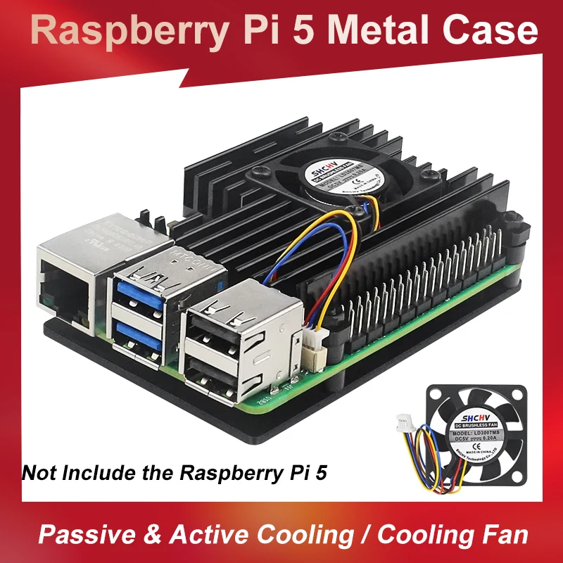 

Raspberry Pi 5 Aluminum Alloy Shell CNC Cases Active & PassIve Cooling Cooling Fan Enclosure Metal Case for RPi 5