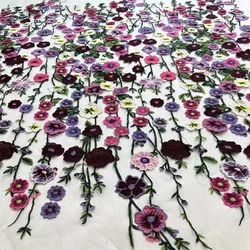 Pretty,, Multicolor Thread embroidery Lace,3D Flowers Lace,French tulle net ,African Fabric Lace For Ladies's Dresses,Party,