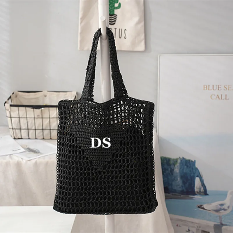 Borse da viaggio da spiaggia estive con monogramma personalizzato borsa da viaggio in vimini di paglia di rafia borsa per la spesa tessuta da donna di moda di parigi borsa scavata