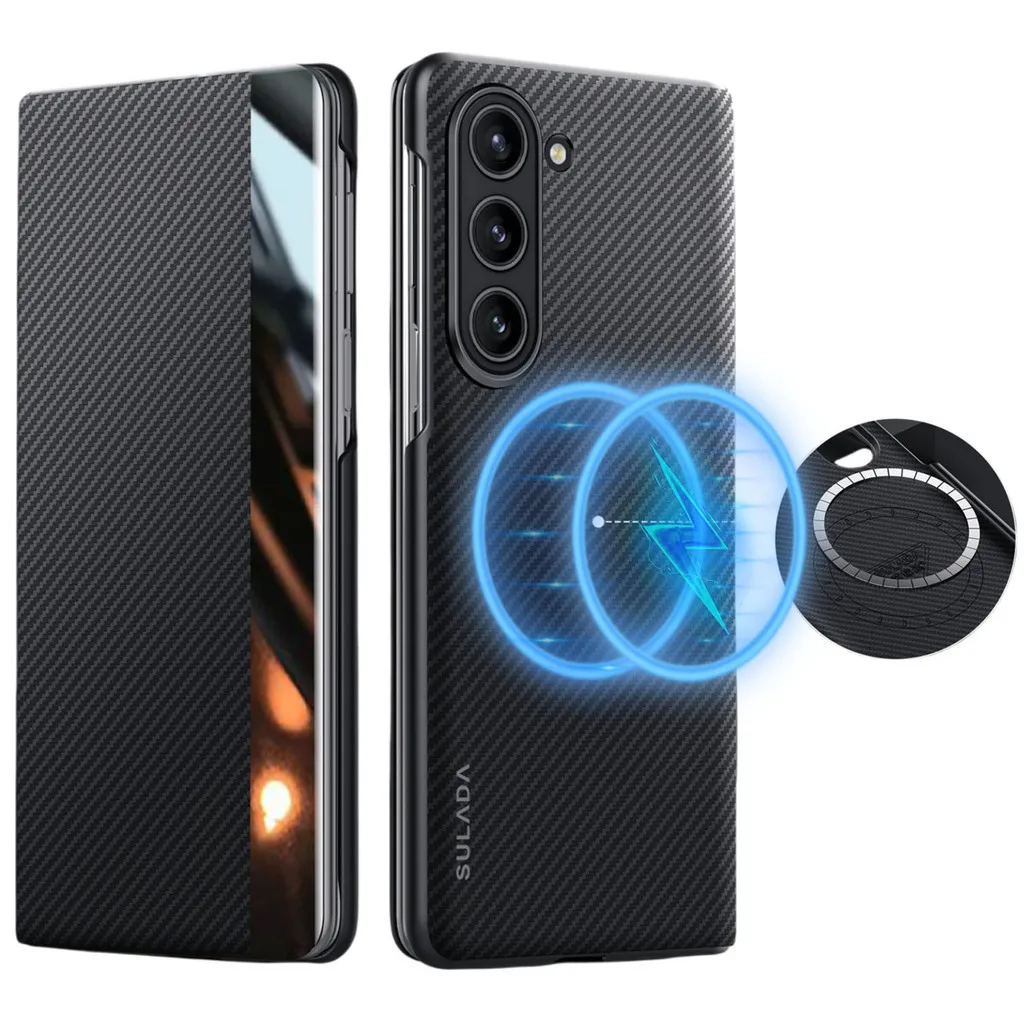 

Магнитный чехол для телефона с текстурой углеродного волокна и держателем для карт для Samsung Galaxy Z Fold 7 5G, кожаный флип-чехол