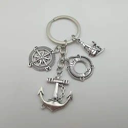 Wanderlust Compass Anchor Rudder Key Chain Lifebuoy Keychain DIY Handmade Keyring Men's Travel Jewelry Gift