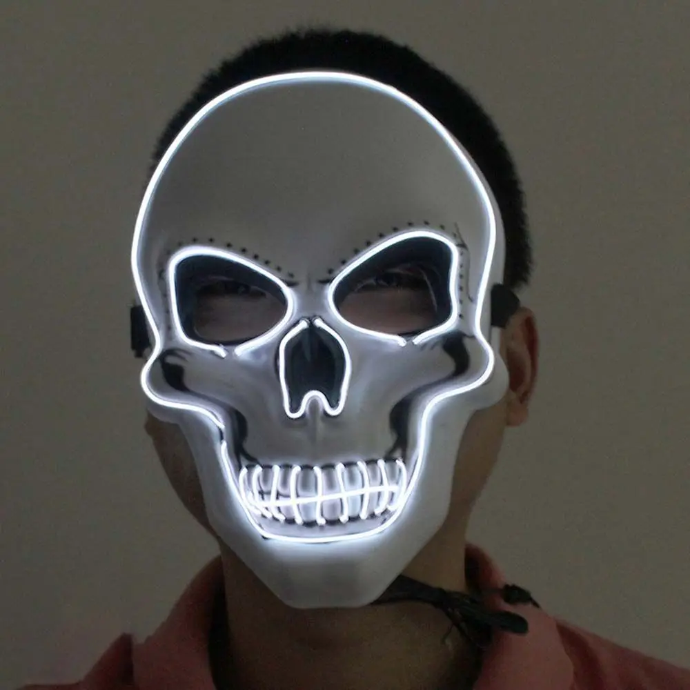 LED Flash Light Up Mask Party อุปกรณ์เสริมฮาโลวีนคอสเพลย์หน้ากากกะโหลกศีรษะสีขาวฮาโลวีน Skull Mask หน้ากากส่องสว่าง Skull หมวกนิรภัย