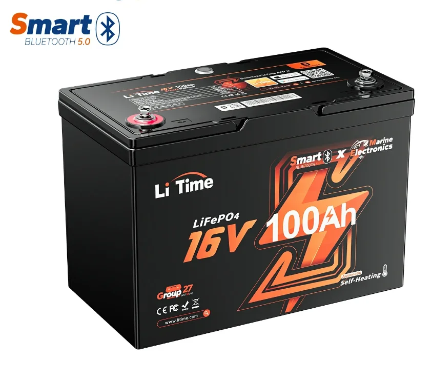 

RV Factory Supply LiTime 16V 100AH Bluetooth Self-Heating Lithium Ion Battery Pack for Fish Finders Radar Other Marine