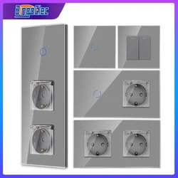 Bingoelec Wall Socket Grey Light Touch Switch and Waterproof Socket With Crystal Glass Panel Home Improvement