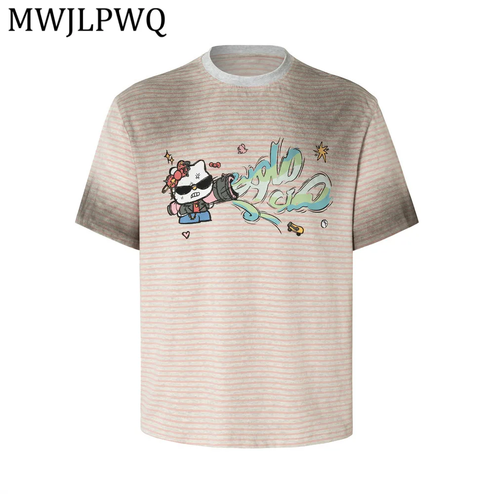 

MWJLPWQ Niched Distressed Printed Short-Sleeve T-Shirt Men's Ins Punk Street Style Loose Fit Casual Summer Round-Neck Tee 15389