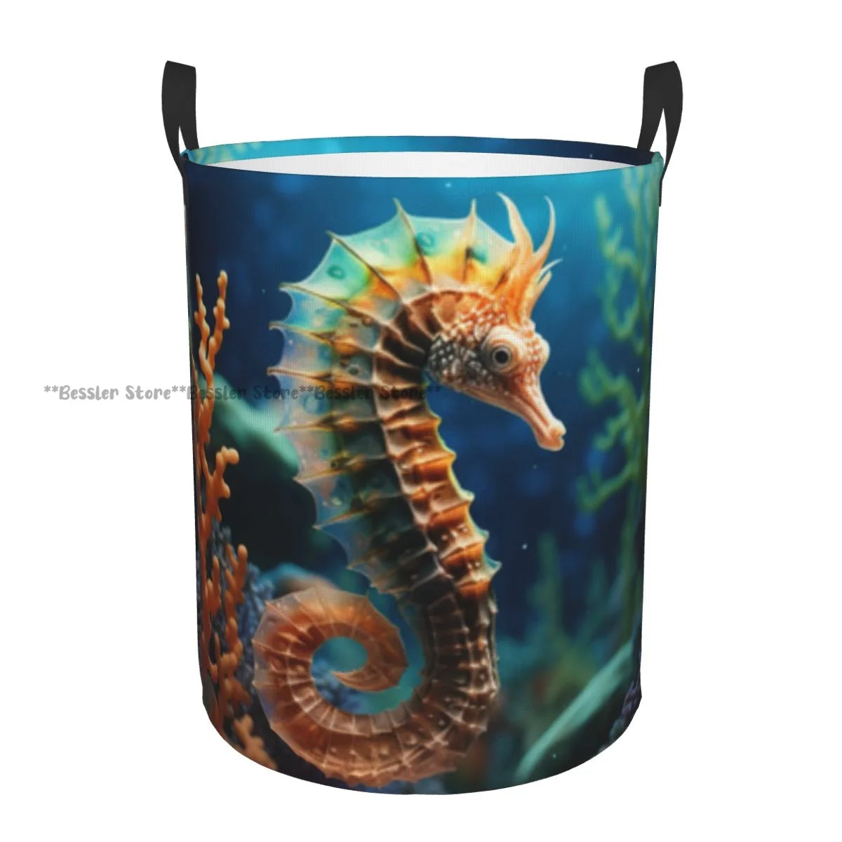 

Foldable Laundry Basket for Dirty Clothes Seahorses In Under Sea With Corals Storage Hamper
