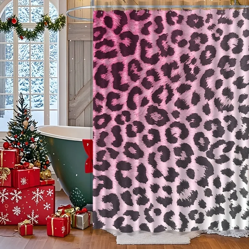 Jit1pc Pink And Black Leopard Print 2D Flat Shower Curtain, Bathroom Curtain Shower Curtain, Shower Curtain Home Decor Pattern,