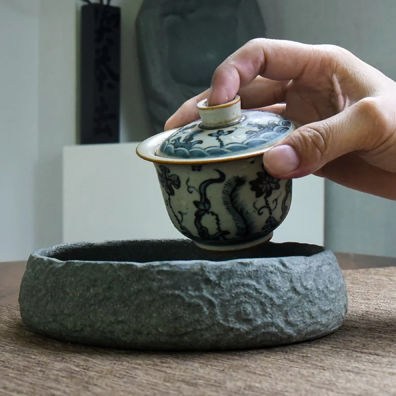 Tea Saucers Tea Tray Round Shape Natural StonePlate Teapot Holder Teaware Volcanics Rock KungFu Home Decoration Table Accessorie