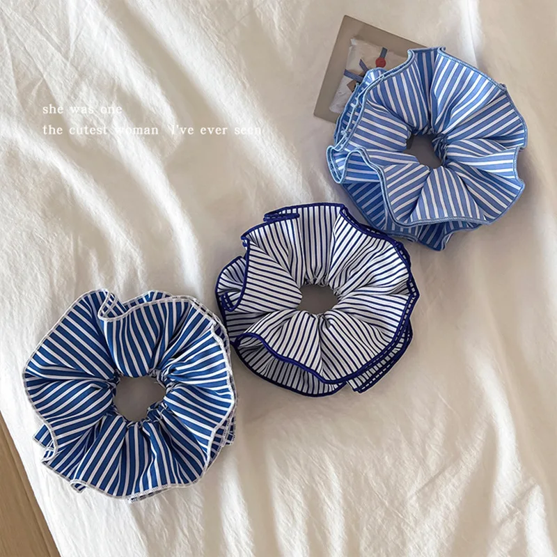 

Двухслойные резинки для волос в корейском стиле — густые резинки для волос в синюю полоску для низких хвостов