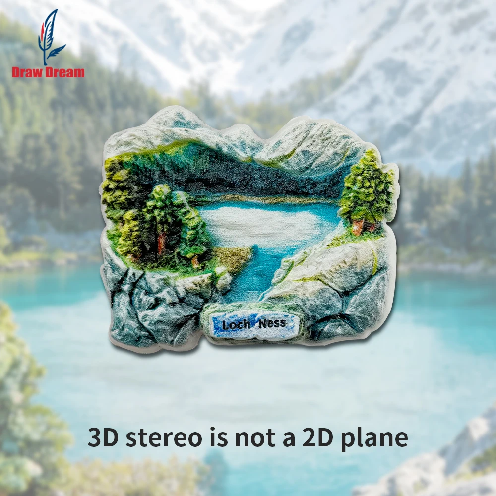 1 pegatina 3D creativa con diseño de la zona escénica del Lago Ness de Escocia, Reino Unido, para refrigerador, recuerdo de viaje, decoración del hogar, regalo elegante