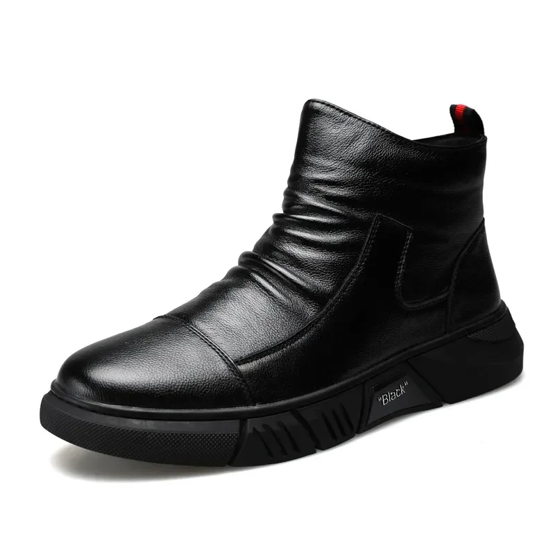 Men Leather Boot Snow Boot Warm Versatile Cotton Shoe High Top Casual Leather Shoe British Style Men Boot Trend 2024