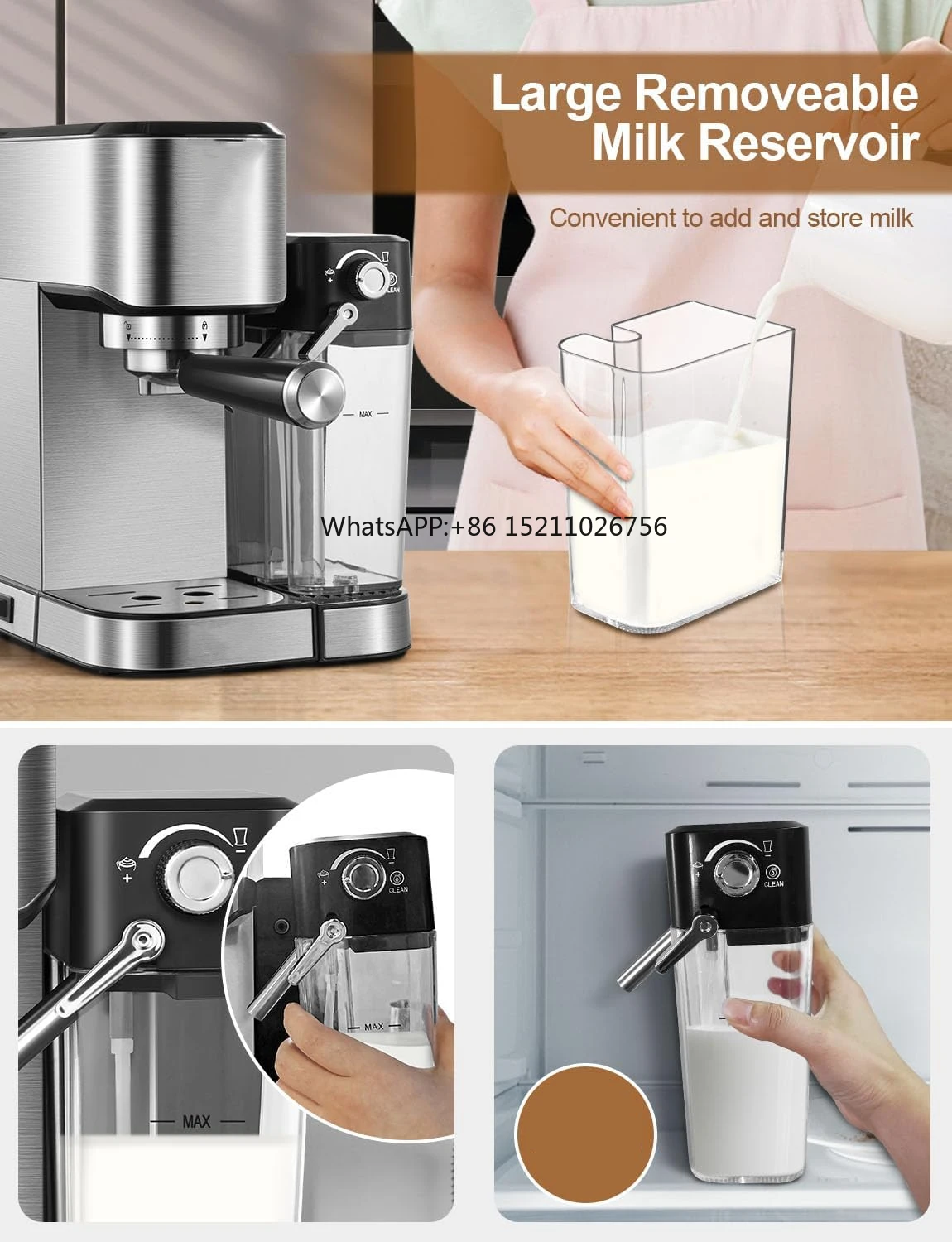 2024 Hot Sale 100% Factory Espresso Maker Removable Water Tank Compact Home Cappuccino Grinder Espresso Coffee Machines