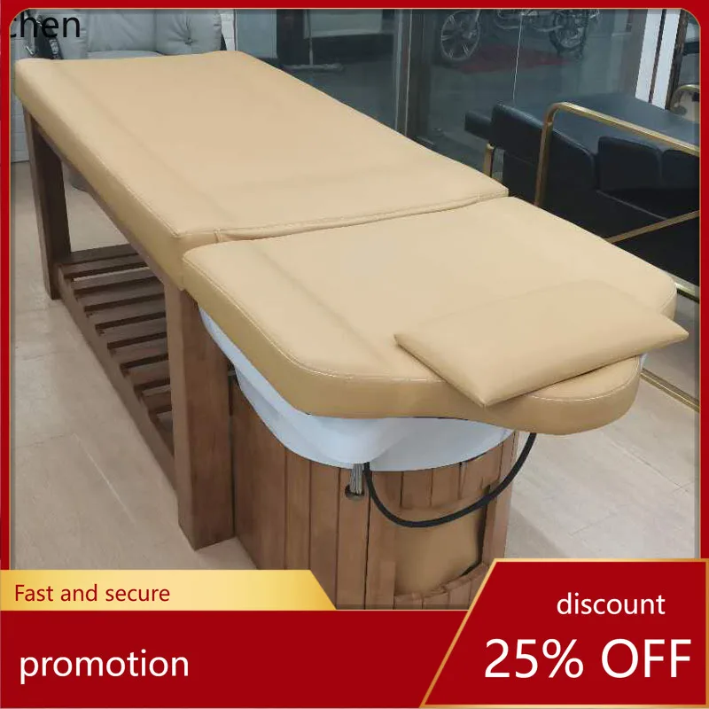 HT Shampoo Bed Ceramic Basin Solid Wood Flushing Bed Fumigation Integrated Head Therapy Hair Care Shampoo Bed