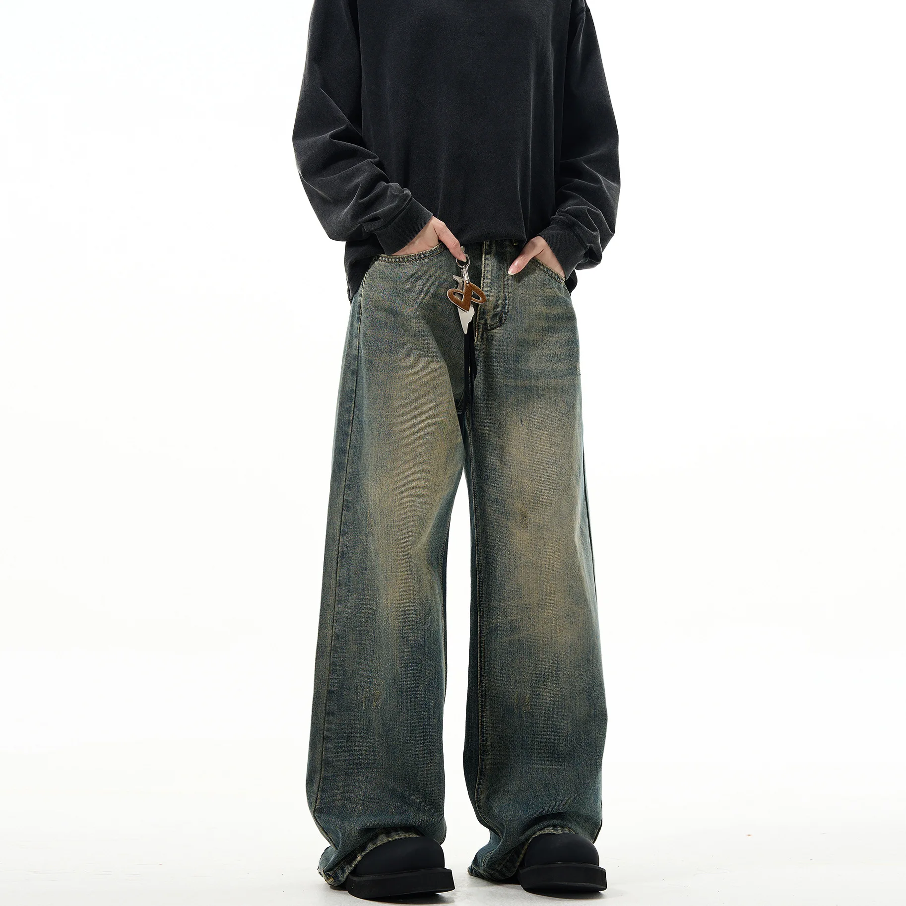 2025, amerikanische Sommer-High-End-Mode, lässig, gerade, weites Bein, Jeans für Herren, Retro, vielseitig, lockere Hosen