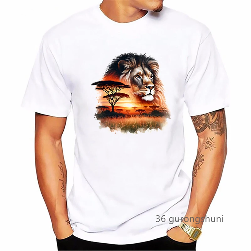 Watercolor Lion King Nature Animal Printed Tshirt Men'S Clothing Funny Cool T Shirt Homme Harajuku Shirt Summer T-Shirt