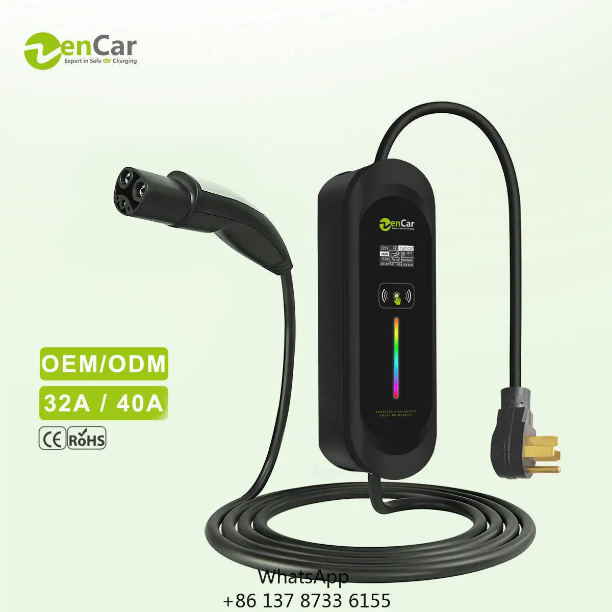 OEM 32A 40Amp EV Charger Level 2 Electric Car Charging Station NACS Plug Optional Type Current Adjustable Screen For Home Use