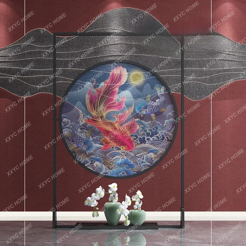 New Chinese-style solid wood entrance, living room screen partition landscape ornament customization, modern simple seat screen