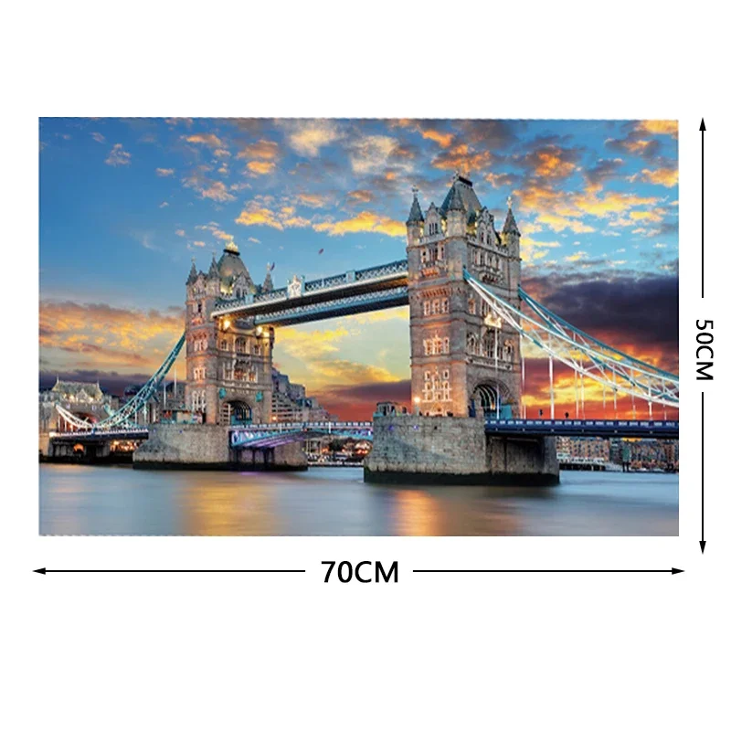 70*50cm Adult Puzzle 1000 Pieces Paper Jigsaw Puzzles London Tower Bridge Famous Painting Series Learning Education Craft Toys