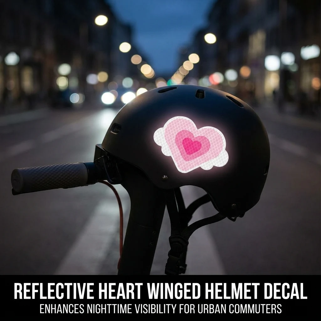1Pc Reflective Warning Decals Waterproof Film for Night Riding Safety Heart Cartoon Stickers Car Helmet Bike Decoration