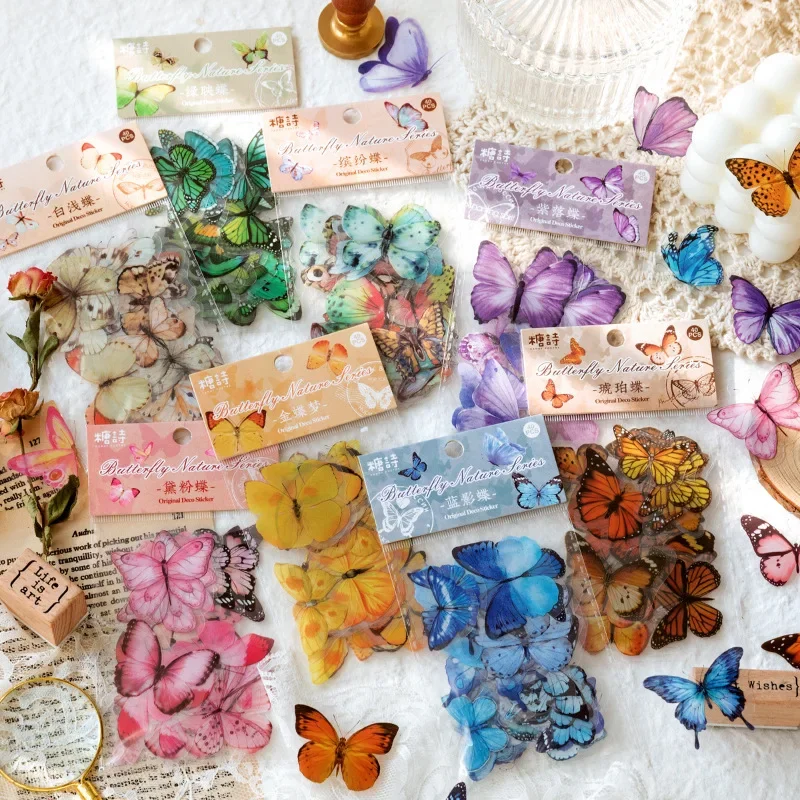 Vintage Butterfly Plants Decorative Stickers Scrapbooking DIY Stationery Stickers