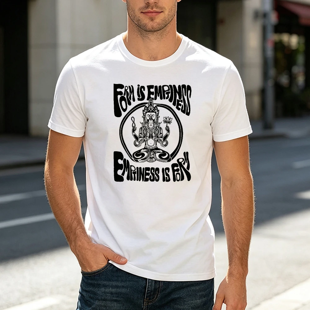 Spiritual Buddhist Form Emptiness Quote Men T Shirt Summer Meditation Zen Slogan Tee Yoga Chakra Mandala Print Tops