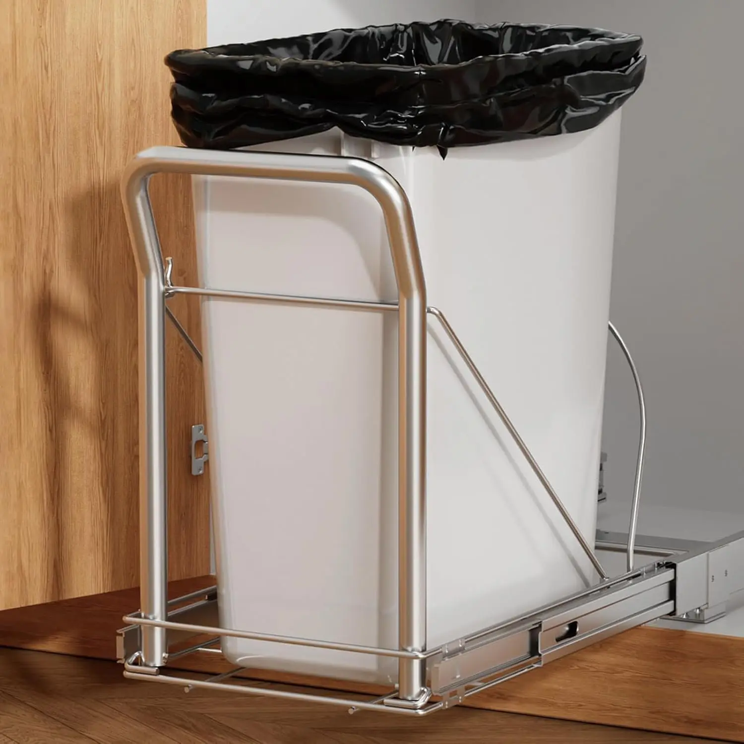 

Soft-Close Slide-Out Under Sink Trash Can, Adjustable for 13x18" Cabinets, Heavy Duty Kitchen Garbage Bin