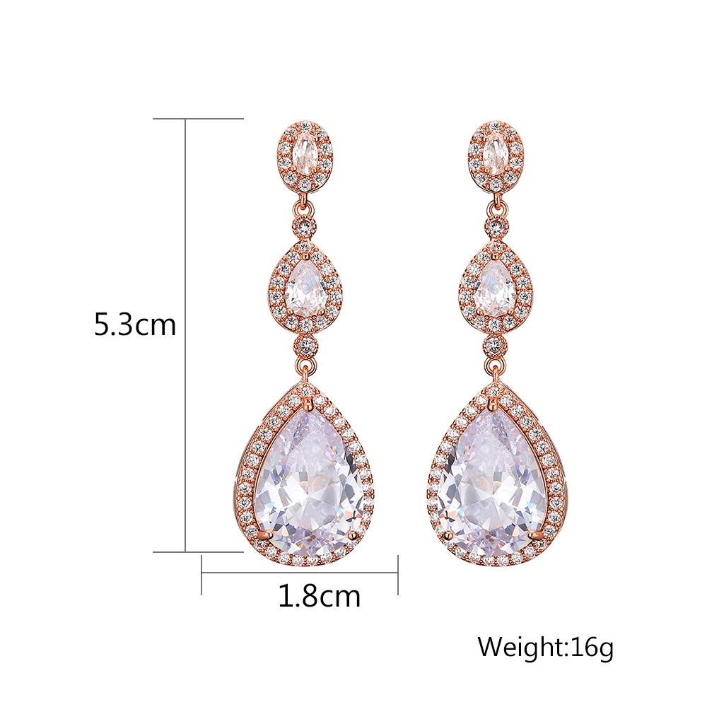 ZAKOL Band Round Wedding Jewelry Luxury White Water Drop Cubic Zircon Long Dangle Earrings for Women Engagement FSEP624