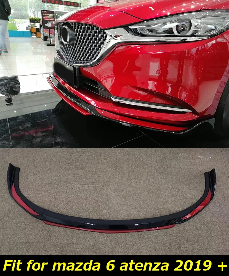 3pcs Front Bumper Lip Spoiler For Mazda 6 Atenza 2019 2020 Cover Trim Carbon fiber ABS Glossy Black Car Accessories