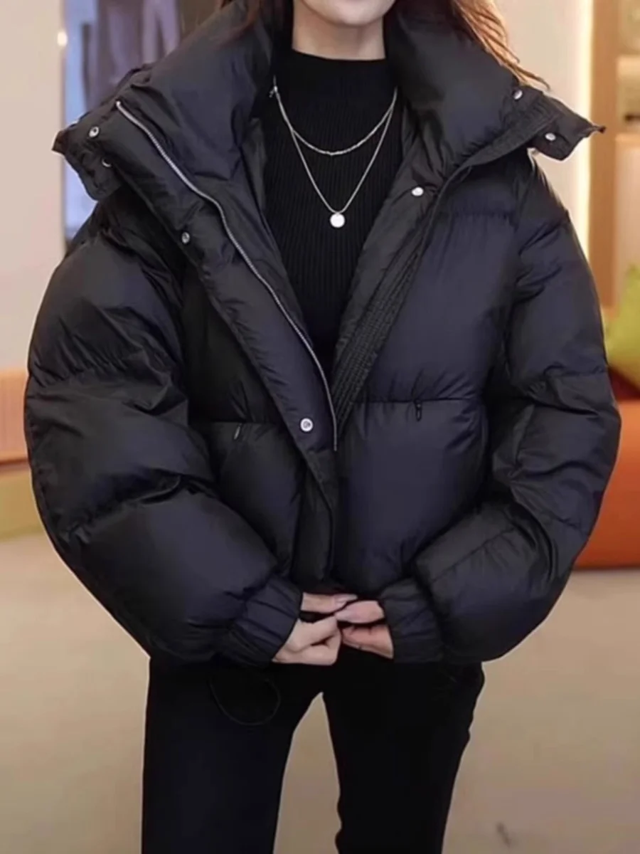 Winter Bread New Arrival 2025 Hooded down Cotton Jacket Coffee Brown High-End Small Size Women's Korean Style Commute Wind
