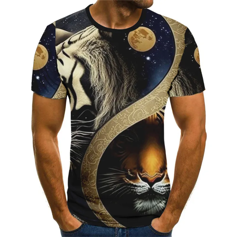 Tie-dye Lion Pattern Men's T-Shirts Short Sleeve 3D Animal Printed Street Male T Shirt Summer O-Neck Casual Cotton Tops