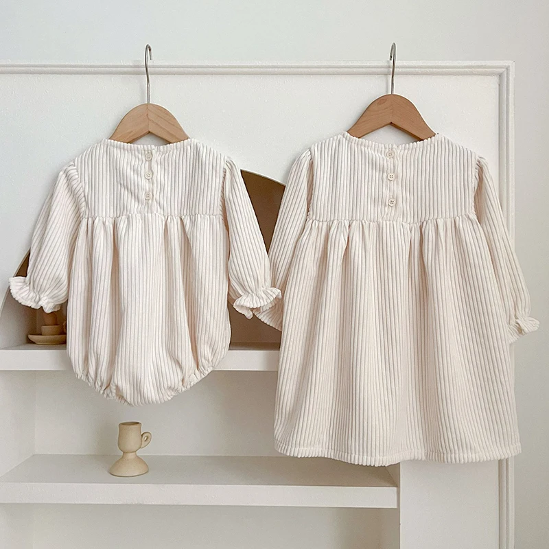 Spring Autumn Kids Baby Girls Long Sleeve Sweet Sisters Embroider Dress Infant Rompers Kids Baby Girls Princess Clothes Rompers