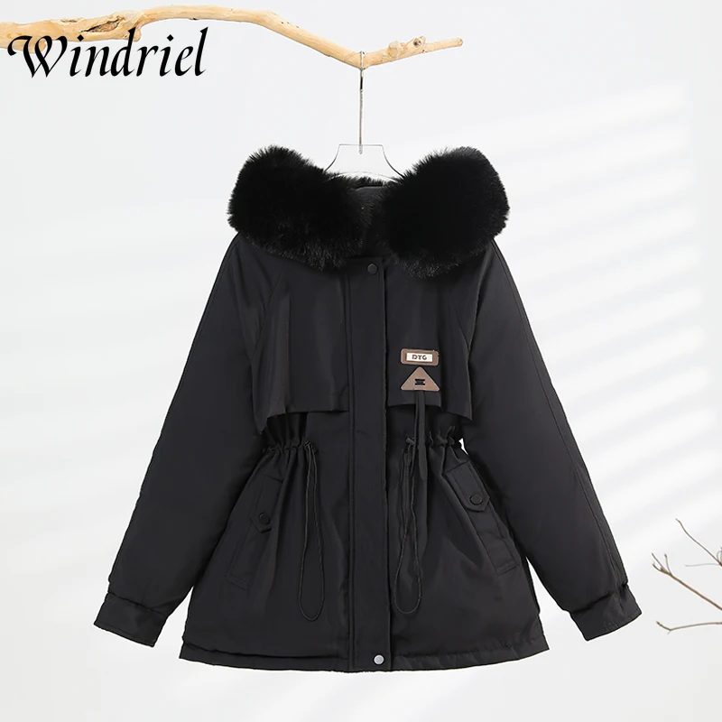 

Winter Jacket Women Solid Large Fur Solid Thicken Parka Female Hooded Snow Outwear Coat Clothing M-2XL Jaqueta Feminina