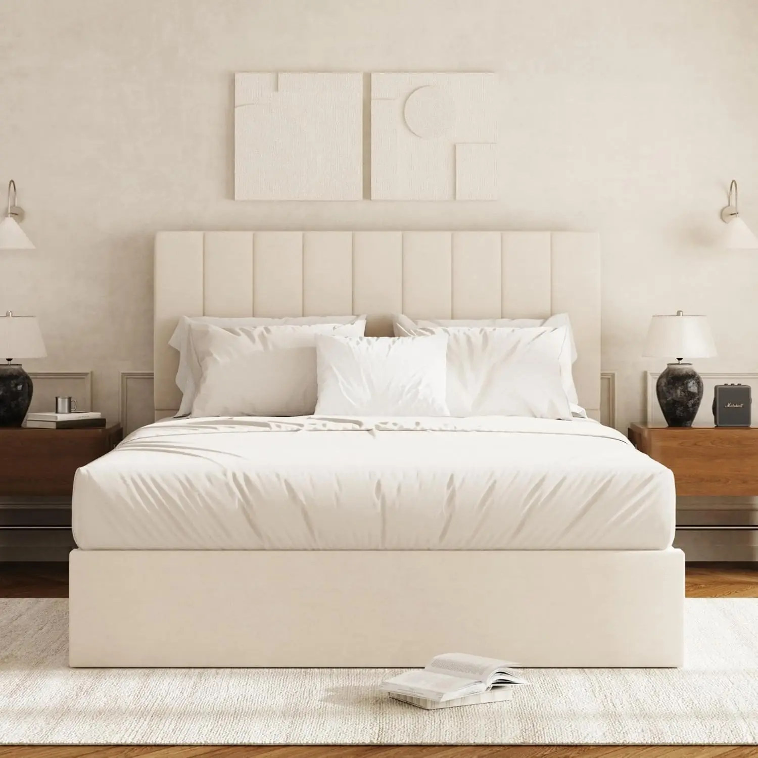 Velvet Upholstered Queen Bed Frame with Headboard, Wood Slats & Metal Structure, No Box Spring Needed, Easy Assembly, Customized
