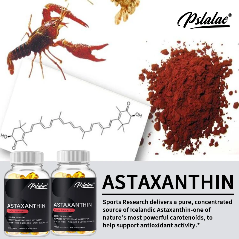 Astaxantina islandesa de 12 mg con aceite de coco orgánico, fórmula prémium libre de tabaco